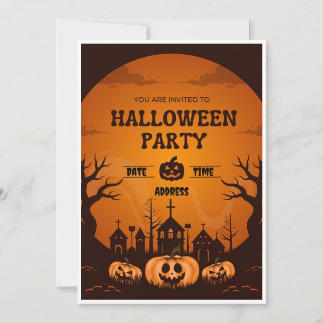 Einladung von Orange & Black Halloween-Party (Vorderseite)