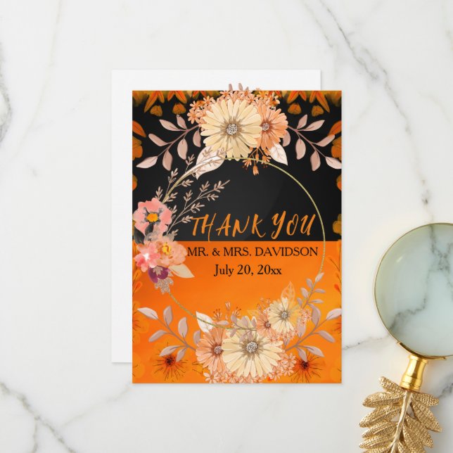 Einladung von Orange monochrome florale Boho (Vorderseite/Rückseite Beispiel)