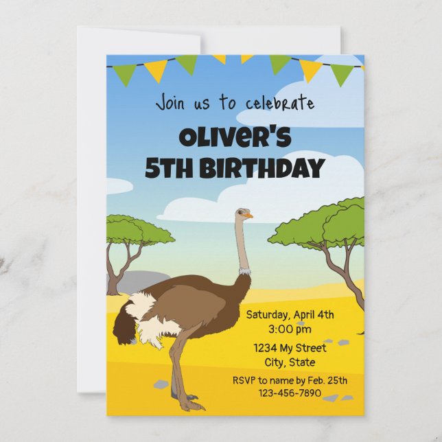 Einladung von Ostrich Birthday (Vorderseite)