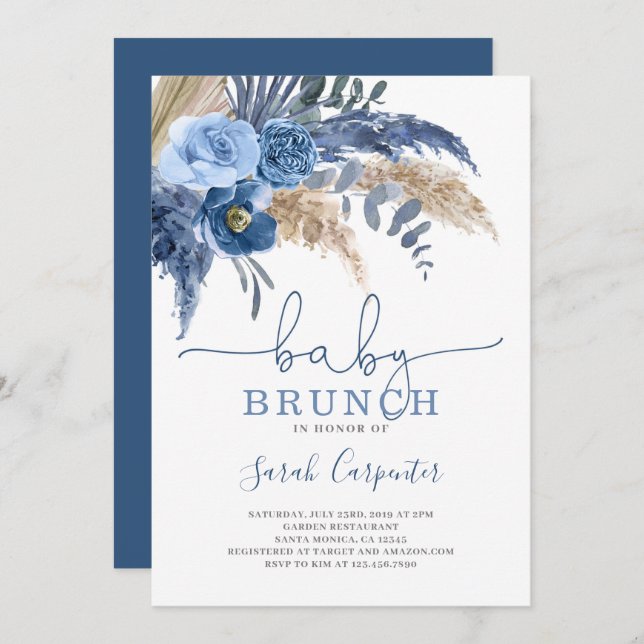 Einladung von Pampas Grass Baby Shower Boy (Vorne/Hinten)