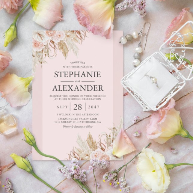 Einladung von Pampas Grass Pink Blues Hochzeitsfei (Von Creator hochgeladen)