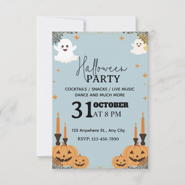 Einladung von Pastel Blue Halloween-Party - Bearbe (Vorderseite)