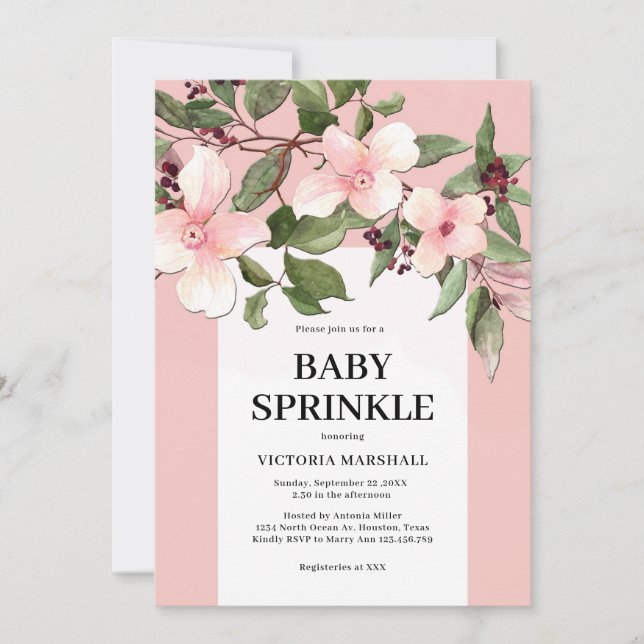 Einladung von Peach floral Baby Sprinkle (Vorderseite)