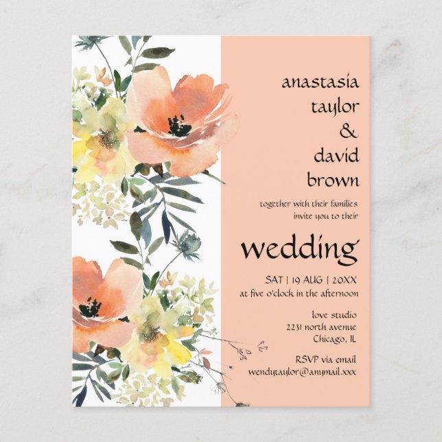 Einladung von Peach floral Wedding (Vorderseite)
