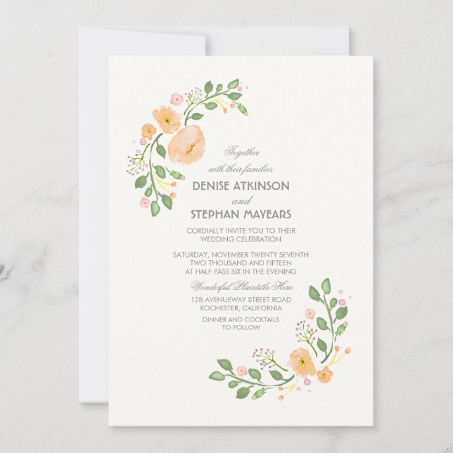 Einladung von Peach floral Wedding (Vorderseite)