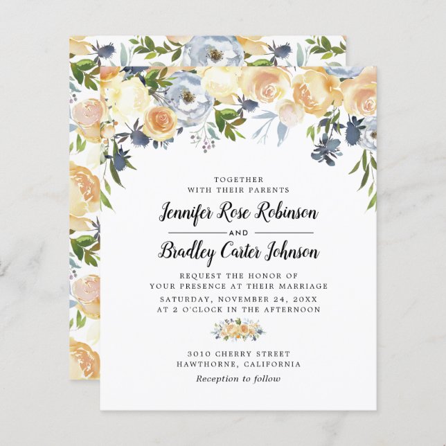 Einladung von Peach Watercolor Floral Wedding (Vorne/Hinten)
