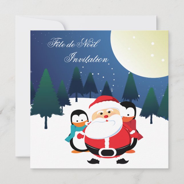 Einladung von Père Noël und Manchot Fête de Noël (Vorderseite)