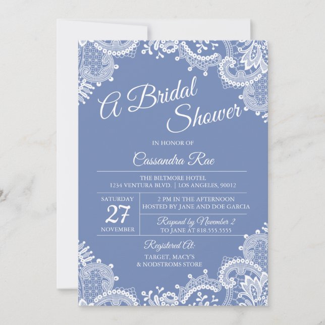 Einladung von Periwinkle und Lace Bridal Dusche (Vorderseite)