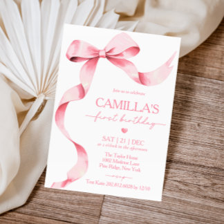 Einladung von Pink Bow Girl zum ersten Geburtstag