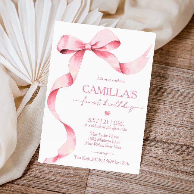 Einladung von Pink Bow Girl zum ersten Geburtstag (Von Creator hochgeladen)