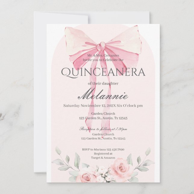 Einladung von Pink Floral Quinceñera (Vorderseite)
