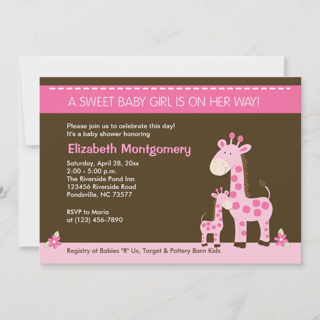 Einladung von Pink Giraffe Mommy and Baby Girl Sho (Vorderseite)
