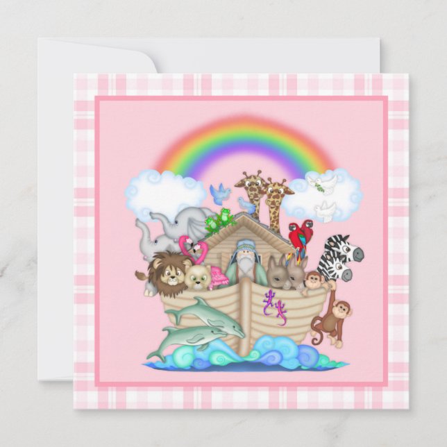 Einladung von Pink Noahs Ark Baby Shower (Vorderseite)