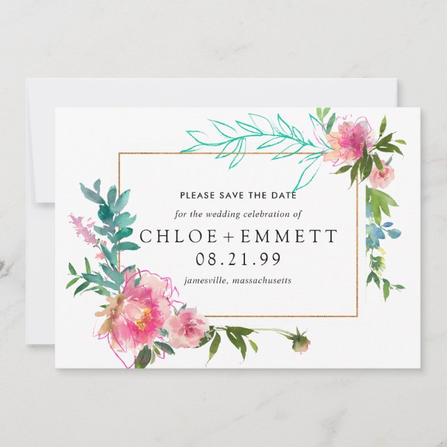 Einladung von Pink Peony Floral Save the Date (Vorderseite)