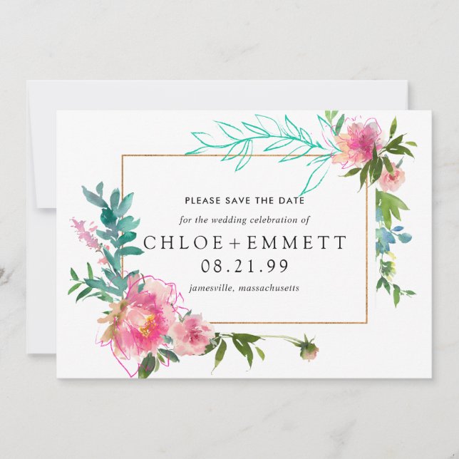 Einladung von Pink Peony Floral Save the Date (Vorderseite)