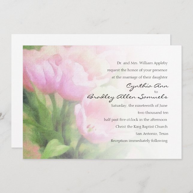 Einladung von Pink Tulips Floral Wedding (Vorne/Hinten)