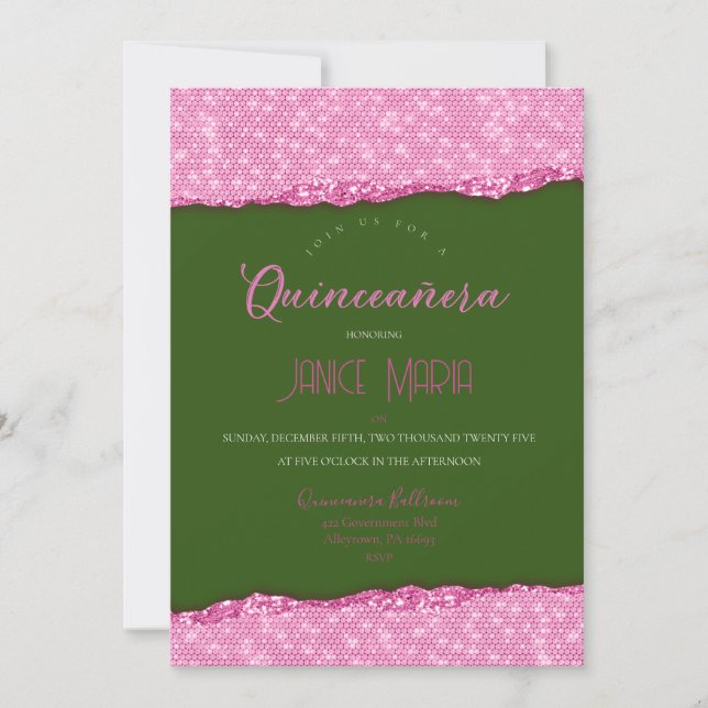 Einladung von Pink und Green Diamond Quinceañera (Vorderseite)
