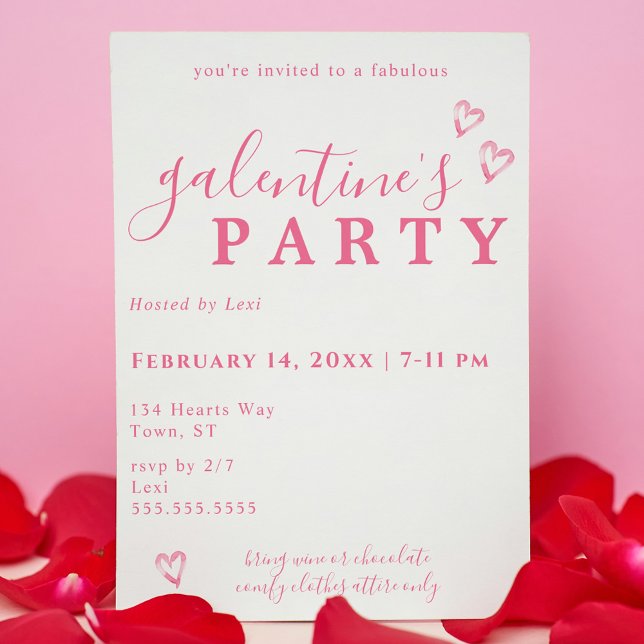 Einladung von Pink Watercolor Herzgalentine (Pink Watercolor Heart Galentine's Invitation
)