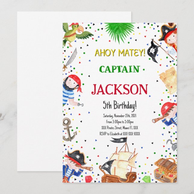 Einladung von Pirate Birthday (Vorne/Hinten)