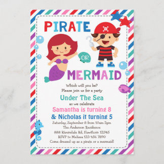 Einladung von Piraten oder Meerjungfrau unter dem 