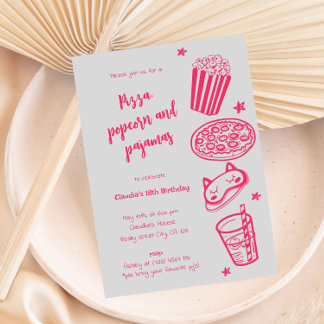 Einladung von Pizza Popcorn und Pajamas