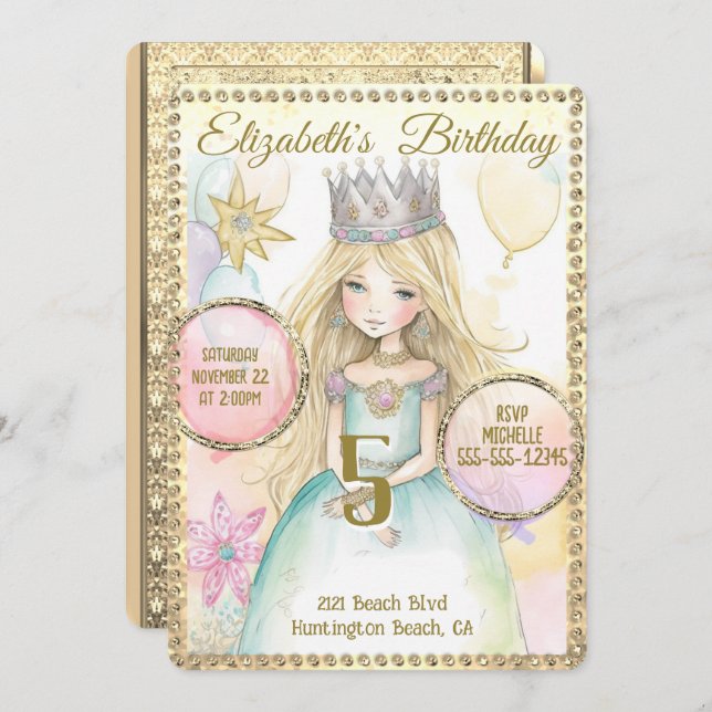 Einladung von Princess Fairy Birthday (Vorne/Hinten)