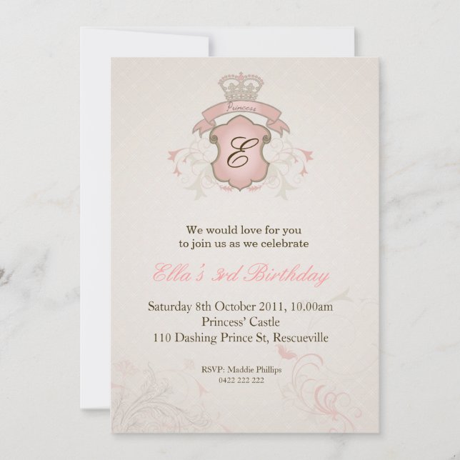 Einladung von Prinzessin Birthday (Vorderseite)
