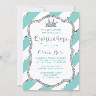 Einladung von Quinceañera, Aqua, Silber, Krone