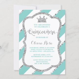 Einladung von Quinceañera, Aqua, Silber, Krone