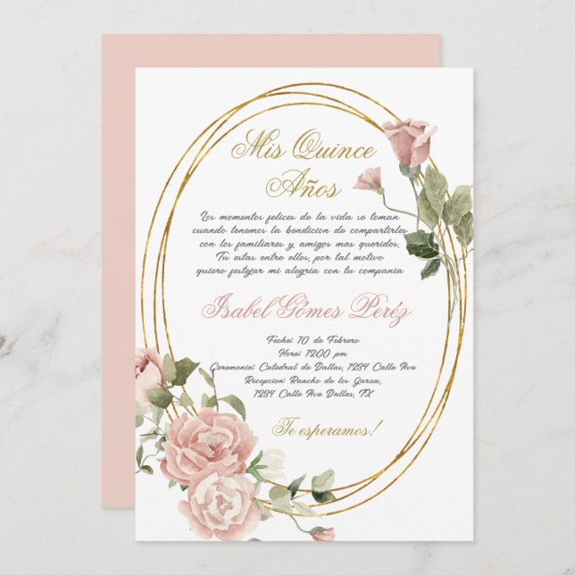 Einladung von Quinceanera auf Spanisch (Vorne/Hinten)