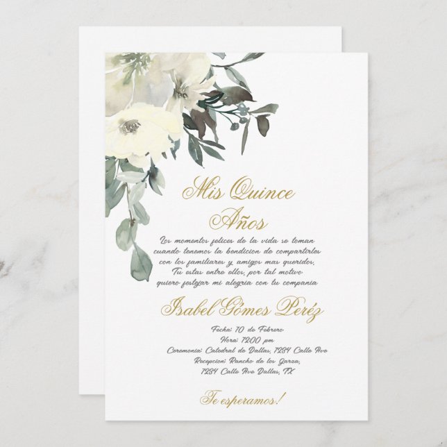 Einladung von Quinceanera auf Spanisch (Vorne/Hinten)