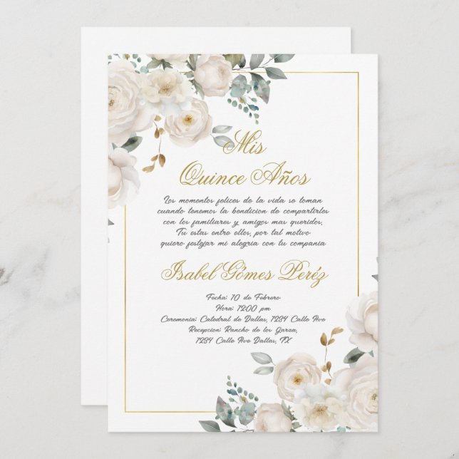 Einladung von Quinceanera auf Spanisch (Vorne/Hinten)