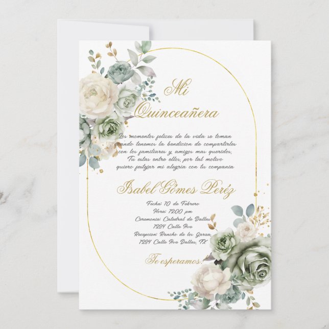 Einladung von Quinceanera auf Spanisch (Vorderseite)