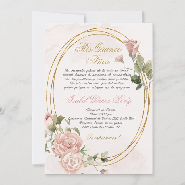 Einladung von Quinceanera auf Spanisch (Vorderseite)