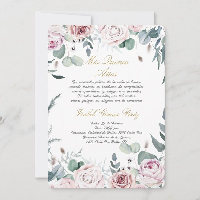 Einladung von Quinceanera auf Spanisch (Vorderseite)