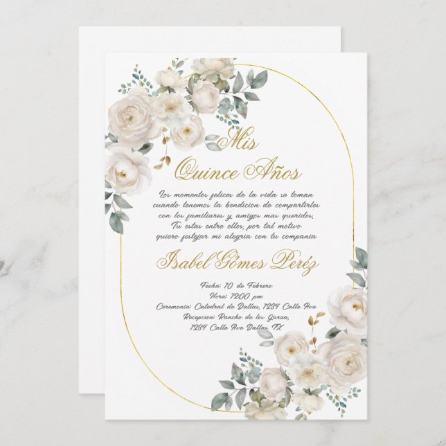 Einladung von Quinceanera auf Spanisch (Vorne/Hinten)