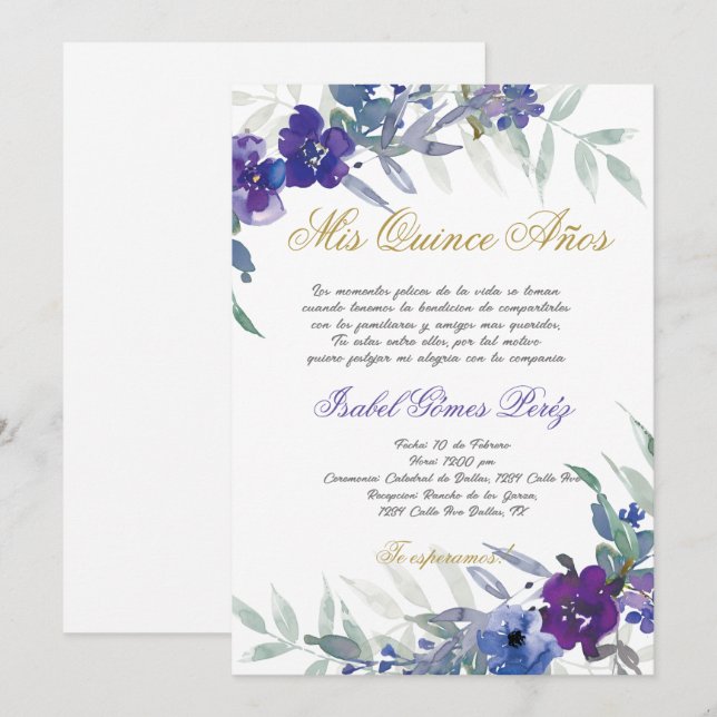 Einladung von Quinceanera auf Spanisch (Vorne/Hinten)