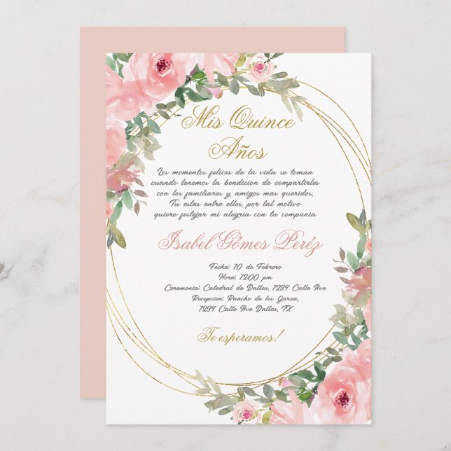 Einladung von Quinceanera auf Spanisch (Vorne/Hinten)