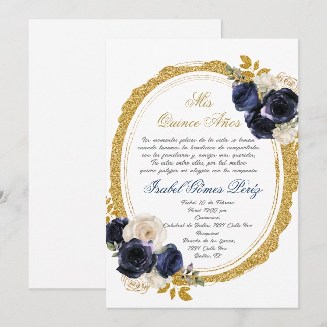 Einladung von Quinceanera auf Spanisch (Vorne/Hinten)