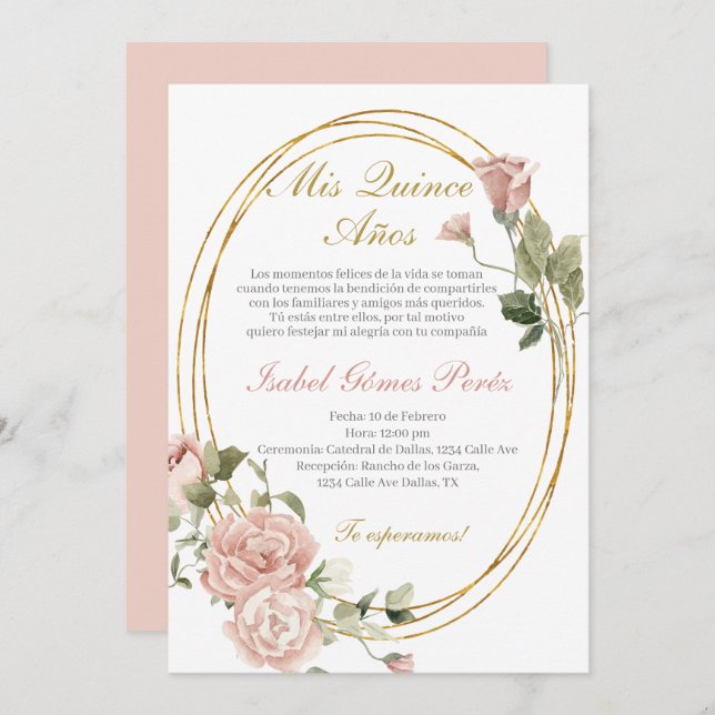 Einladung von Quinceanera auf Spanisch (Vorne/Hinten)