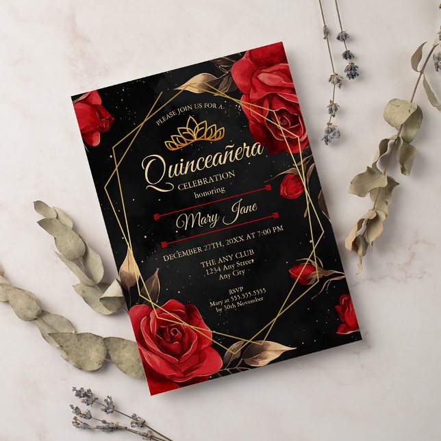 Einladung von Quinceanera Black Red Gold (Von Creator hochgeladen)