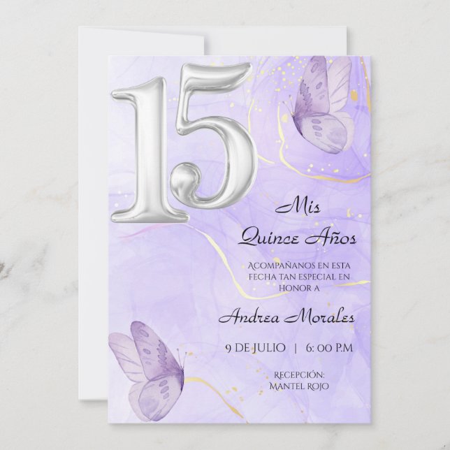 Einladung von Quinceañera, Mis Quince 15 años (Vorderseite)