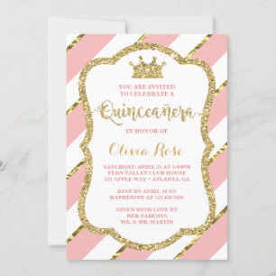Einladung von Quinceañera, Rosa, Gold, Krone