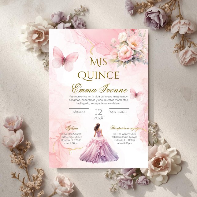 Einladung von Quinceñera in Spanisch Rosa (Von Creator hochgeladen)