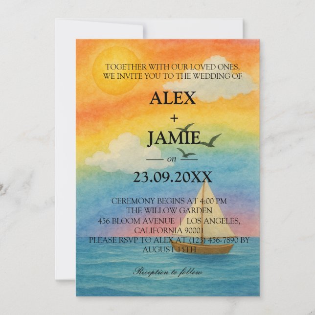 Einladung von Rainbow Ocean Sunset LGBT Wedding (Vorderseite)