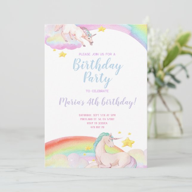 Einladung von Rainbow Unicorn (Stehend Vorderseite)