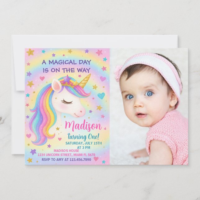Einladung von Rainbow Unicorn (Vorderseite)