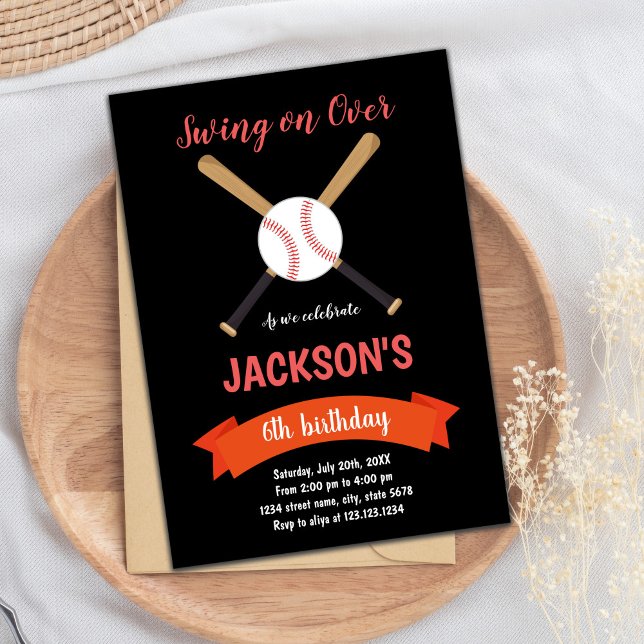 Einladung von Red Baseball zum Geburtstag (Red Baseball Birthday Invitations)