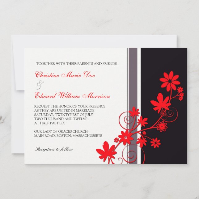 Einladung von Red Blume Hochzeit (Vorderseite)