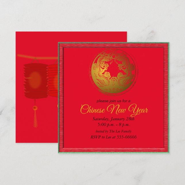 Einladung von Red Chinese New Lanterns (Vorne/Hinten)